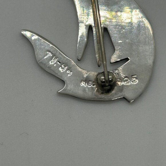 Vintage Sterling Silver Cat Brooch Pin 925 Mexico Handmade 2 Inches 1989 - Picture 5 of 11